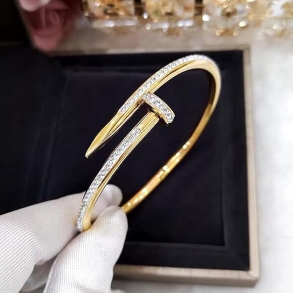 Neiman Marcus 18k Gold Plated Nail Bangle Bracelet - Picture 1 of 3
